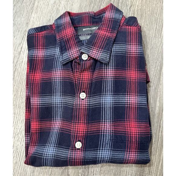 Bonobos Shirt Men’s M Red Blue Plaid Slim Fit Cotton Button Up Long Sleeve Shirt - Picture 4 of 12